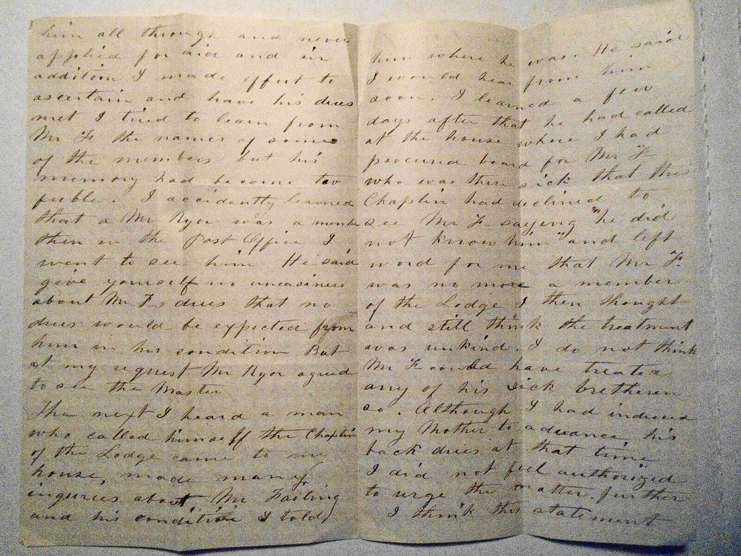 1882 Two handwritten Masonic Lodge docs (report & lettter), on a dues dispute.