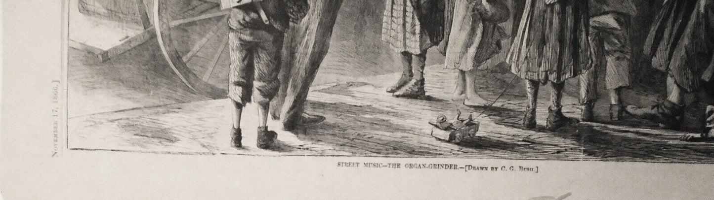 Street Music - The Organ Grinder. (Drawn By C. G. Bush) - Harper's Weekly 1866