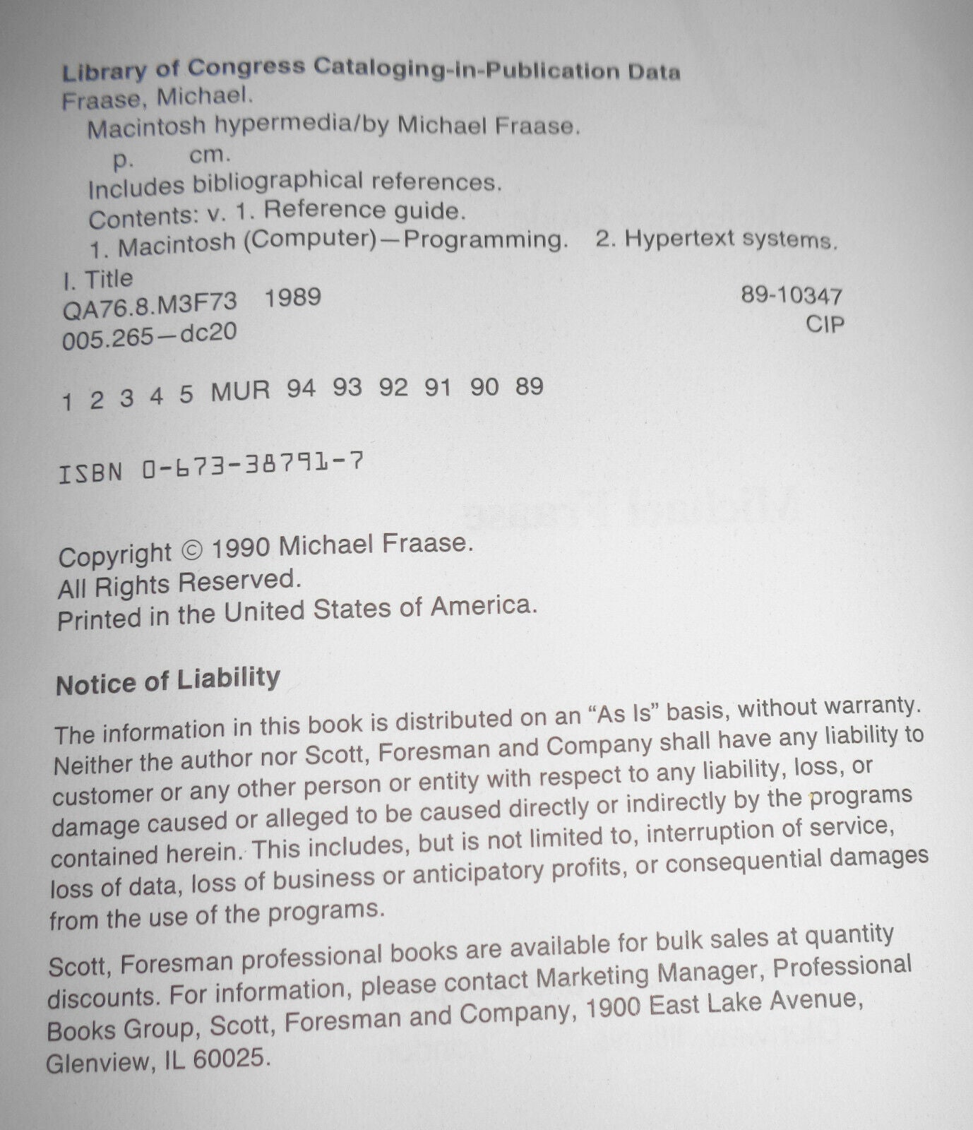 Macintosh hypermedia, Vol. 1, Reference guide - by Michael Fraase. 1989