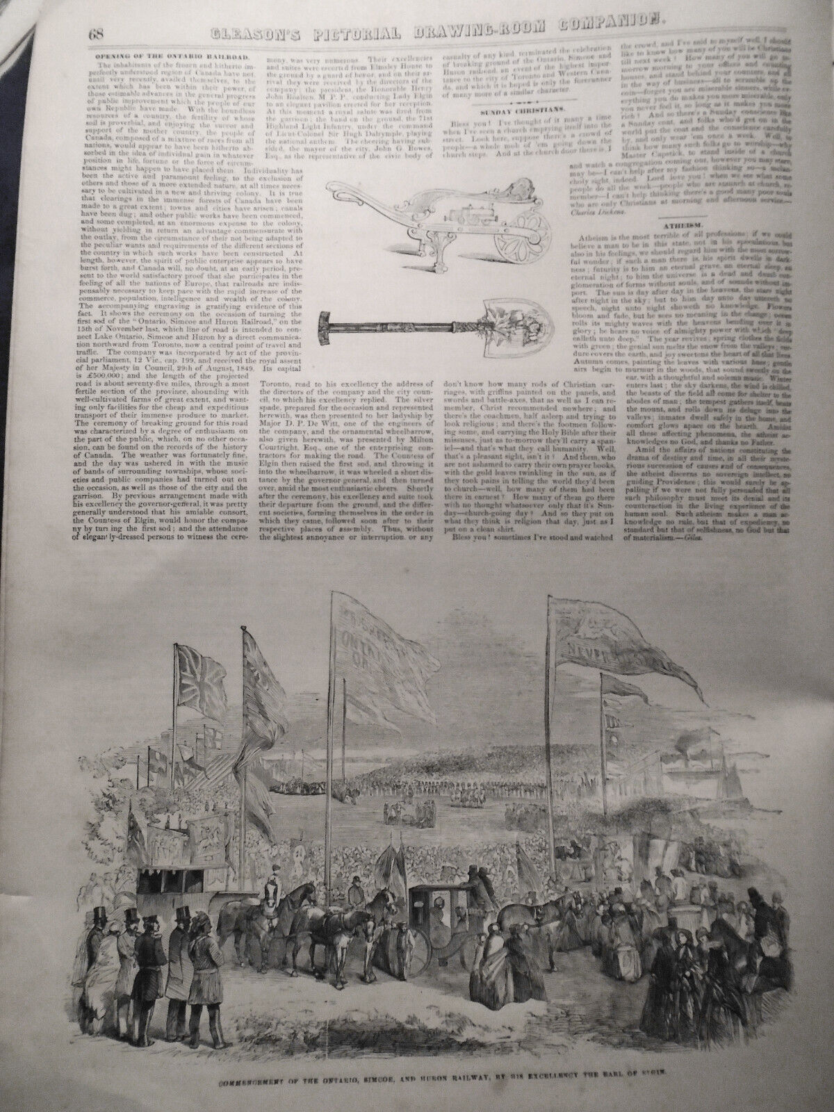 Commencement Of The Ontario, Simcoe, And Huron Railway - Gleason's 1852