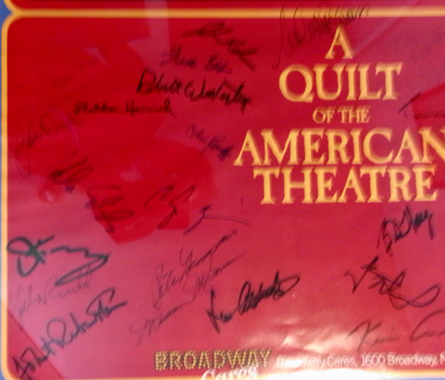1988 A Quilt of the American Theatre, Broadway Cares Poster SIGNED by 30; framed