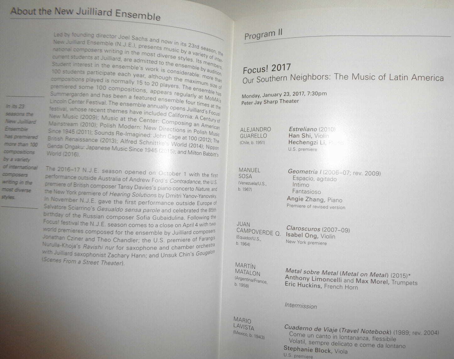Focus! 2017 Our Southern Neighbors, Music of Latin America - Juilliard School