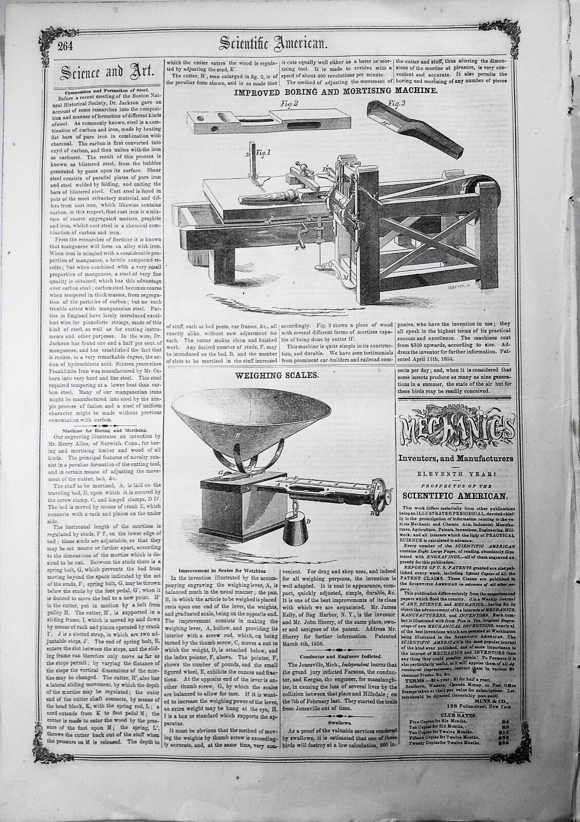 Scientific American, April 26, 1856. Steel composition; weighing scales, etc.
