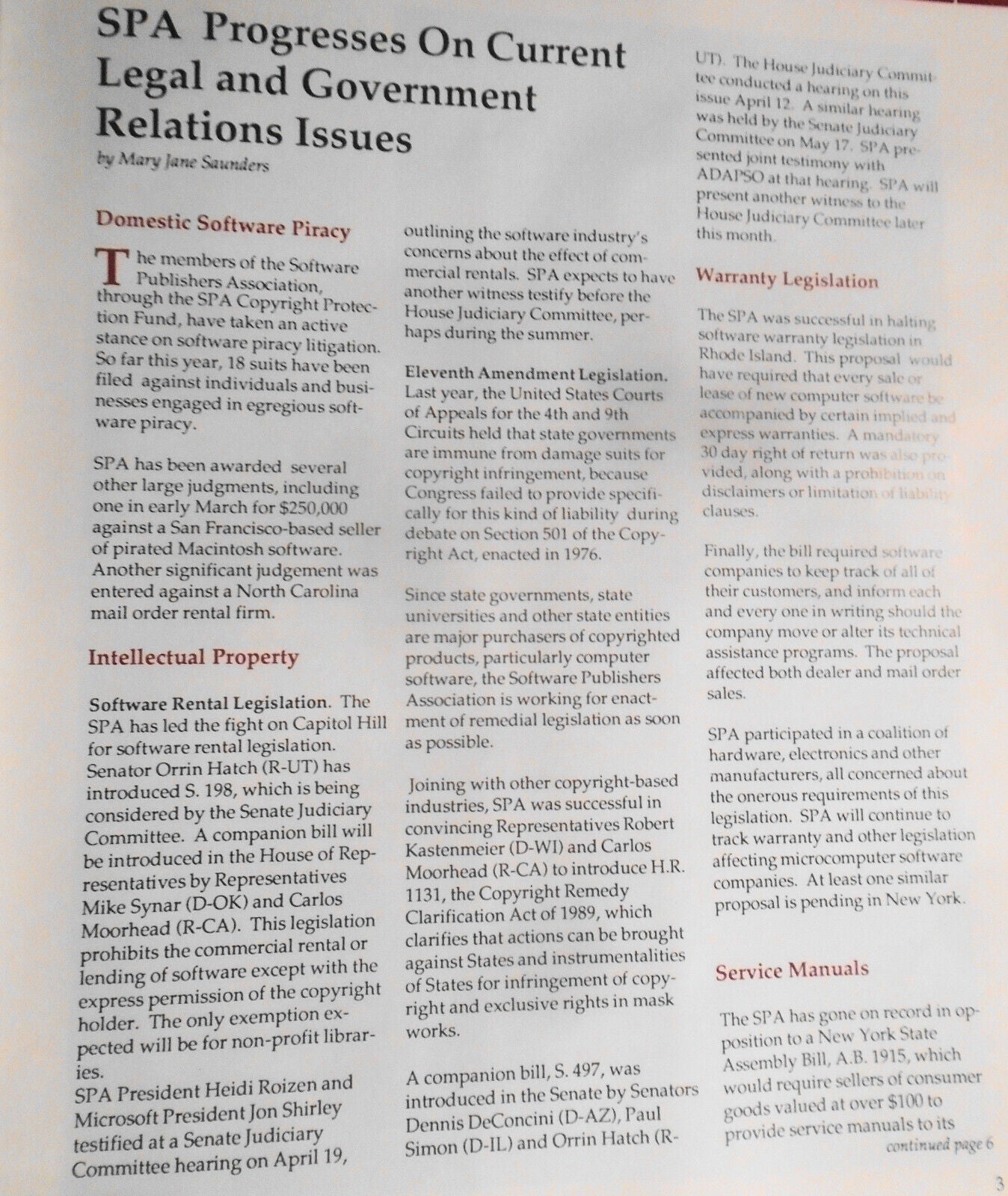 SPA News, June 1989. Newsletter of the Software Publishers Association