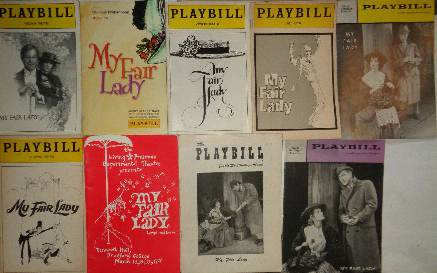 MY FAIR LADY - 9 PROGRAMS (7 BROADWAY PLAYBILLS + Lincoln Center & Living Presen