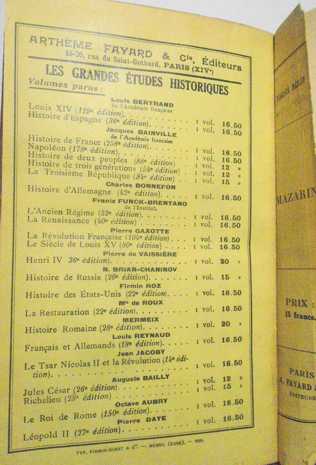 Mazarin, by Auguste Bailly - 1935, Artheme Fayard, Paris - in French