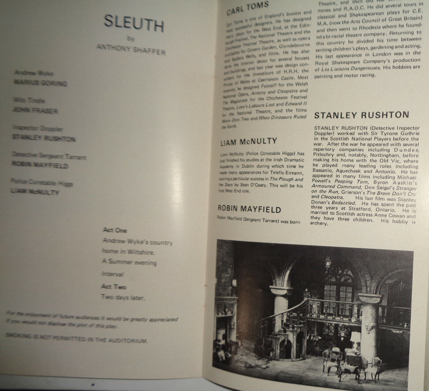 SLEUTH - THEATREPRINT PROGRAMME 1970 - ST. MARTIN'S THEATRE, Marius Goring