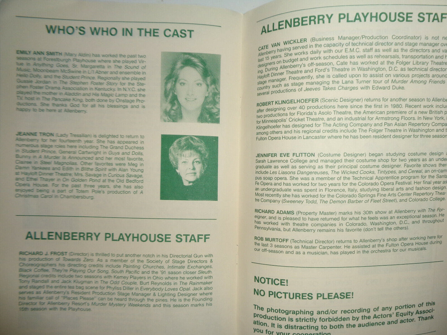 Agatha Christie's Towards Zero - Allenberry Playgoer Souvenir Program - 1992