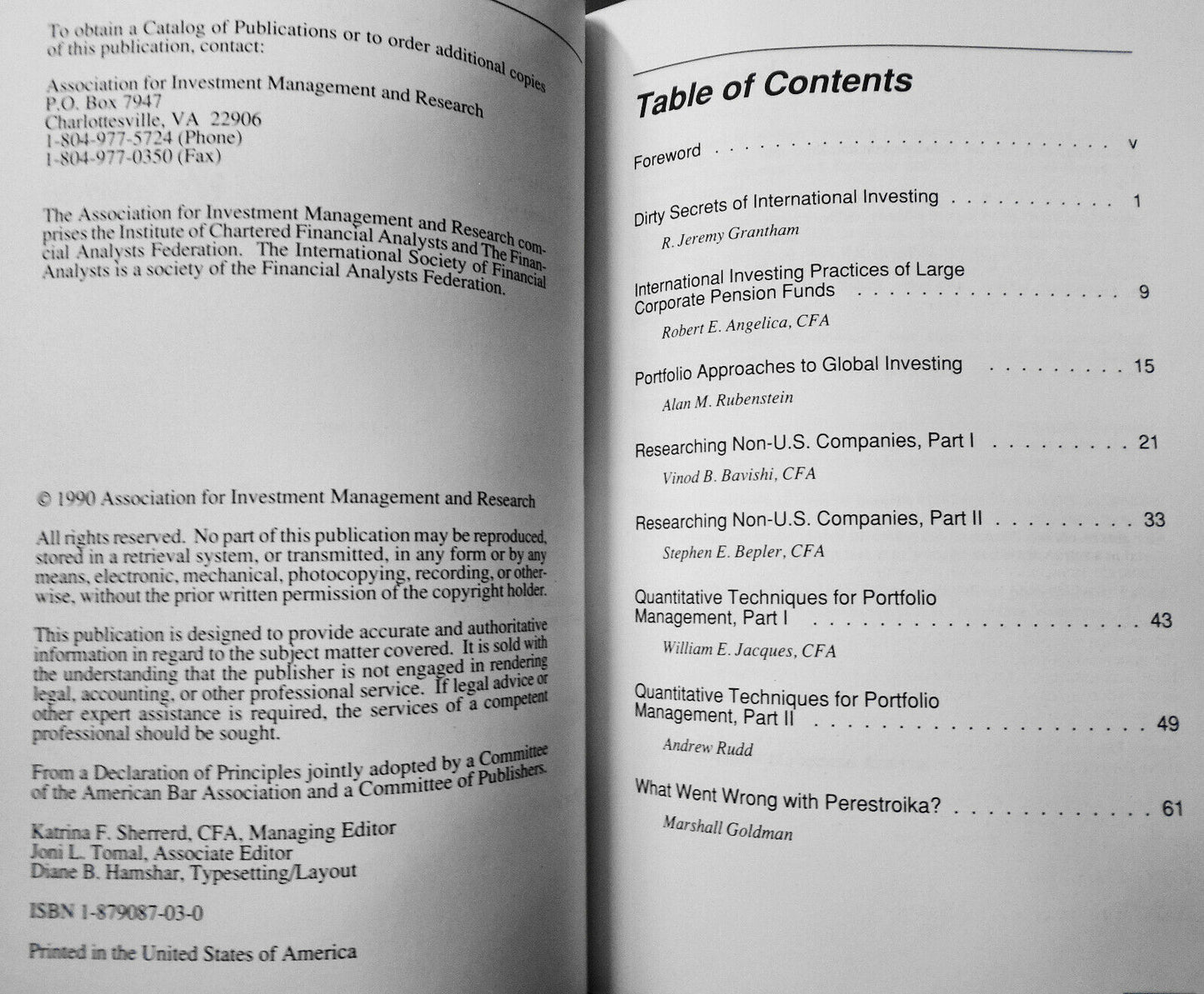 Investing worldwide : AIMR, Palm Beach, Florida, February 27-March 1, 1990