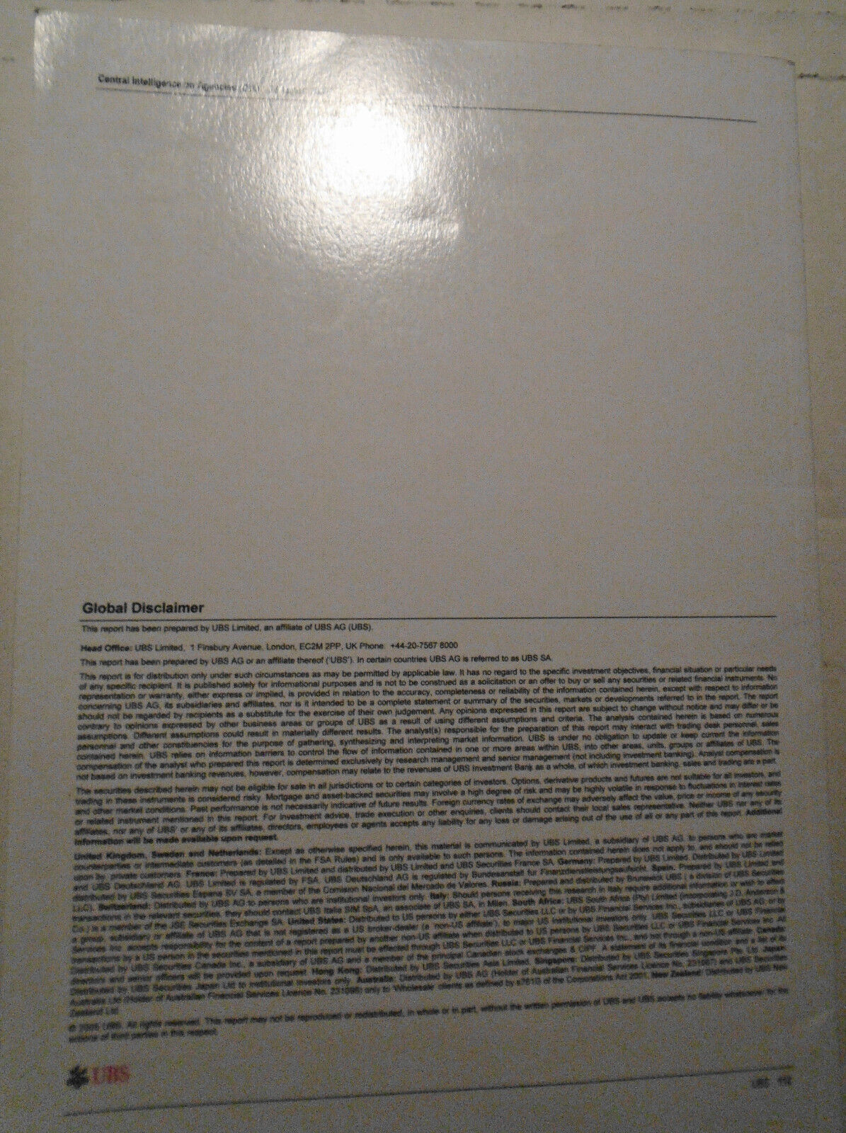 Central Intelligence On Agencies (CIA) - August 2005, UBS Investment Research