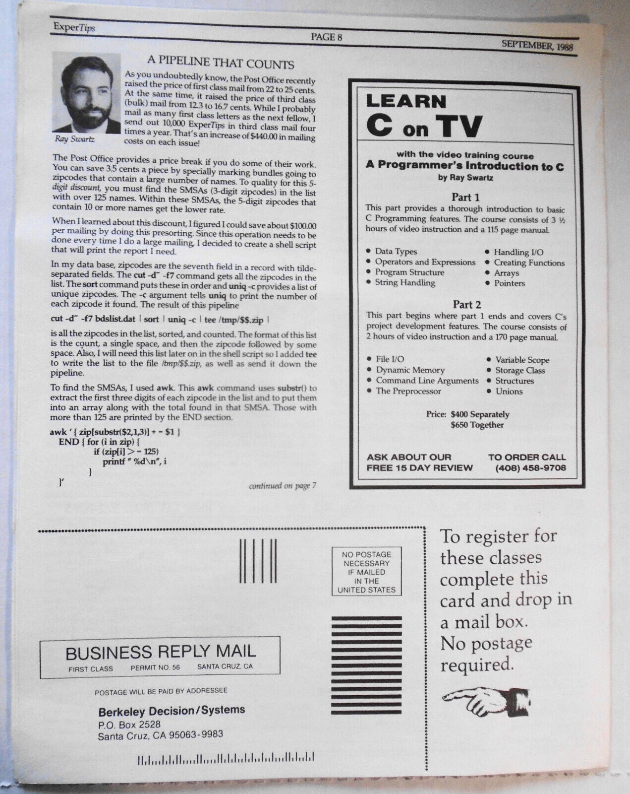 ExperTips, September 1988 -- A C and UNIX Newsletter - Vol. 2, No.1