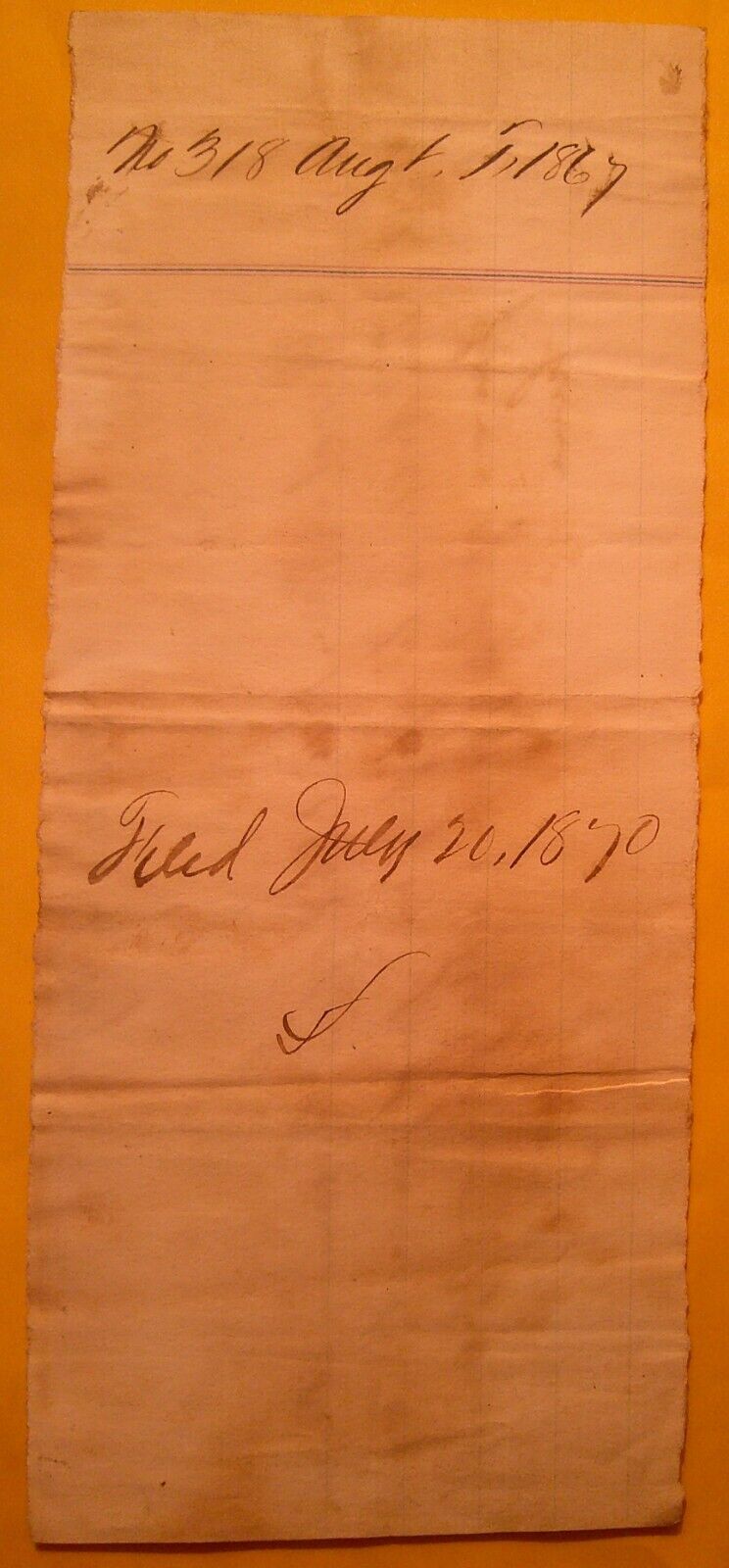 1867 Handwritten court receipt for payment of judgement