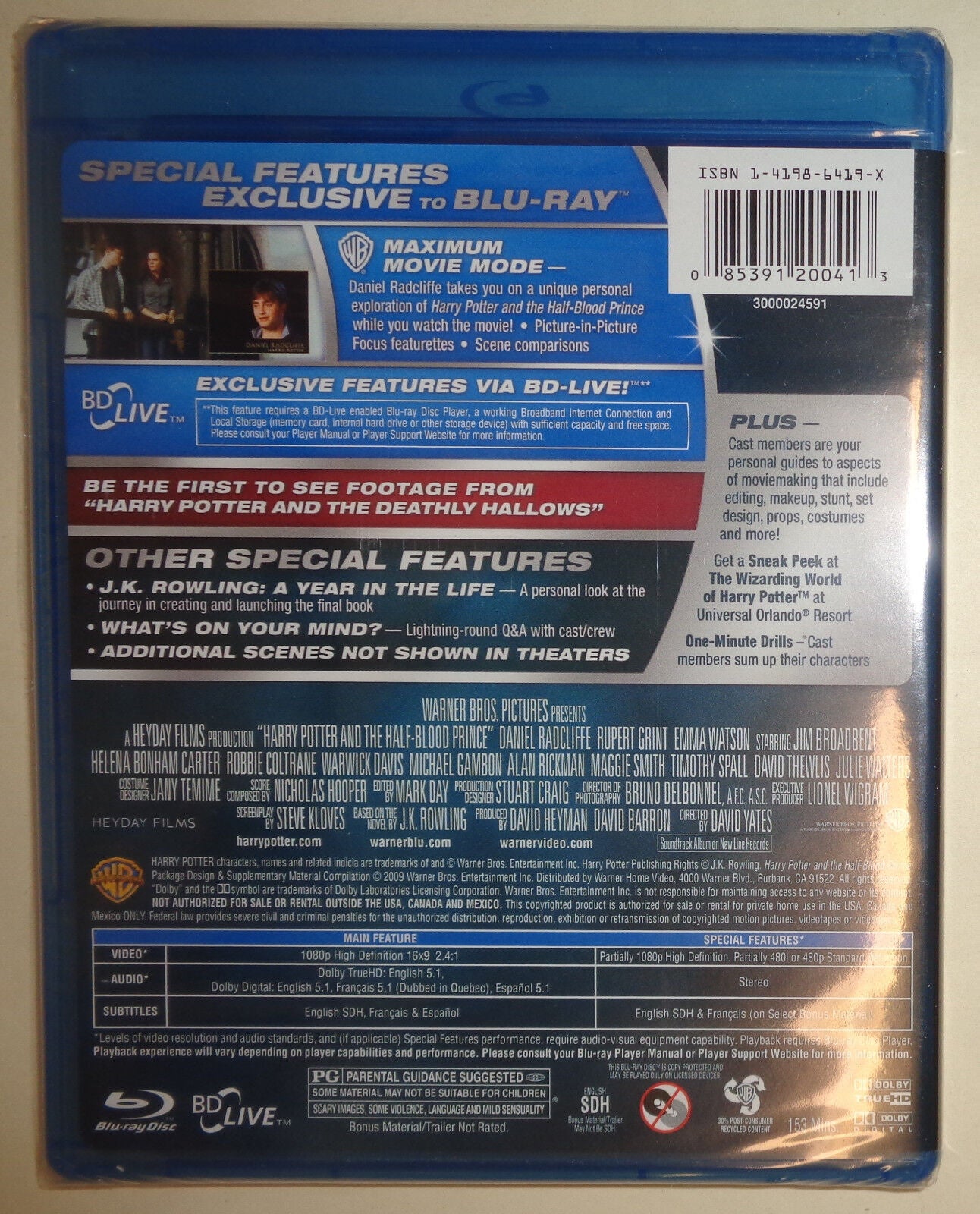 Harry Potter & The Half-Blood Prince Blu-Ray & DVD Combo, Lenticular Sleeve NEW