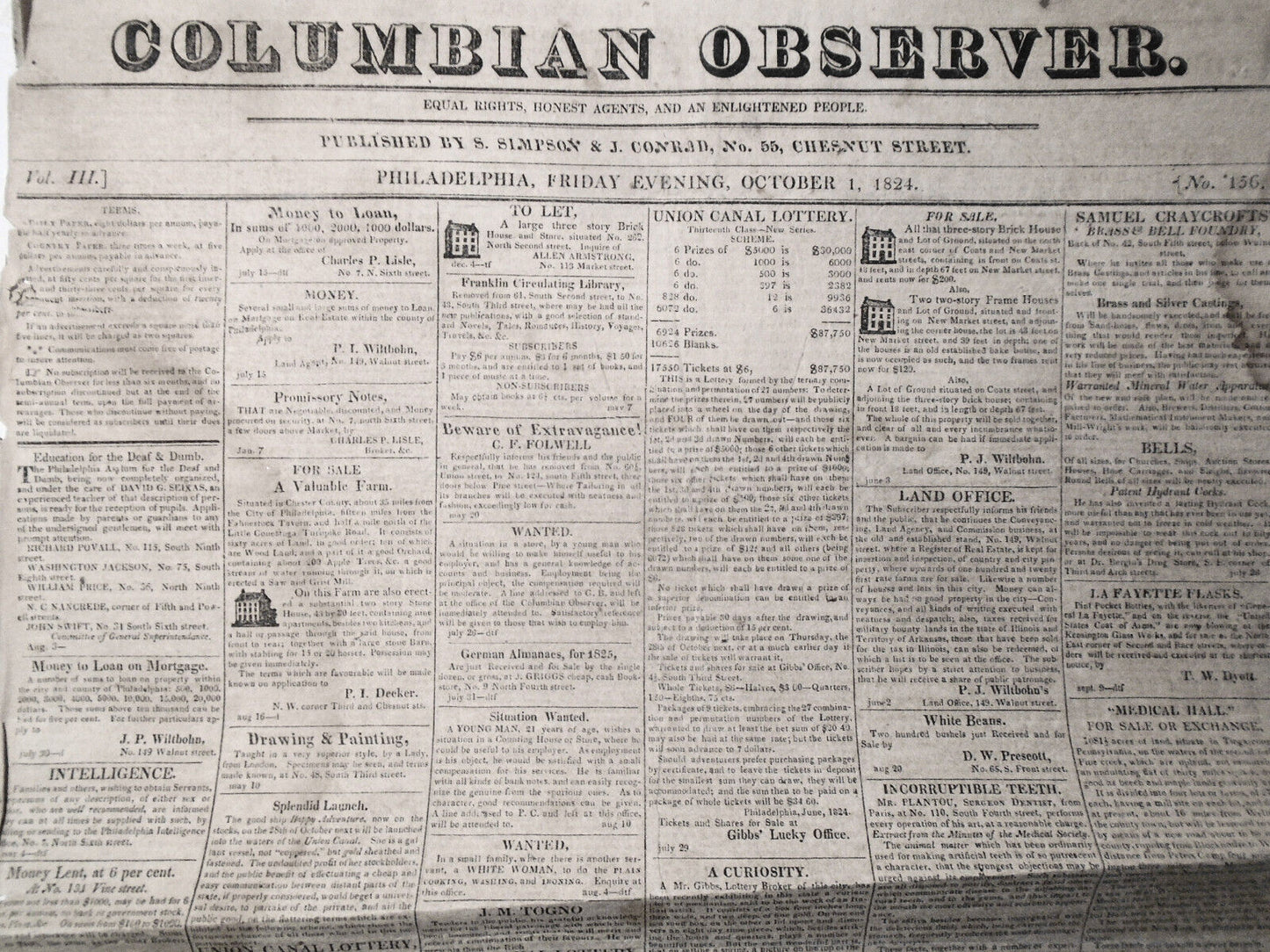 Columbian Observer, October 1, 1824 - Lafayette tribute & answer; Andrew Jackson