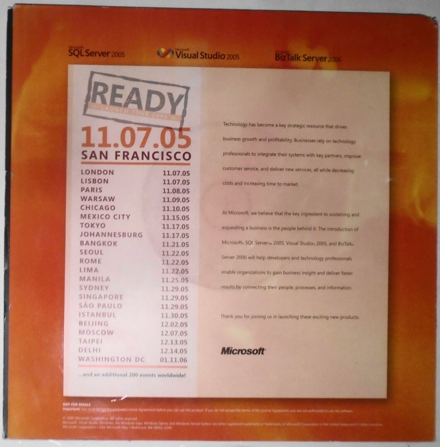 Microsoft Ready Launch Tour 2005 Promo with DVDs for SQL Server & Visual Studio
