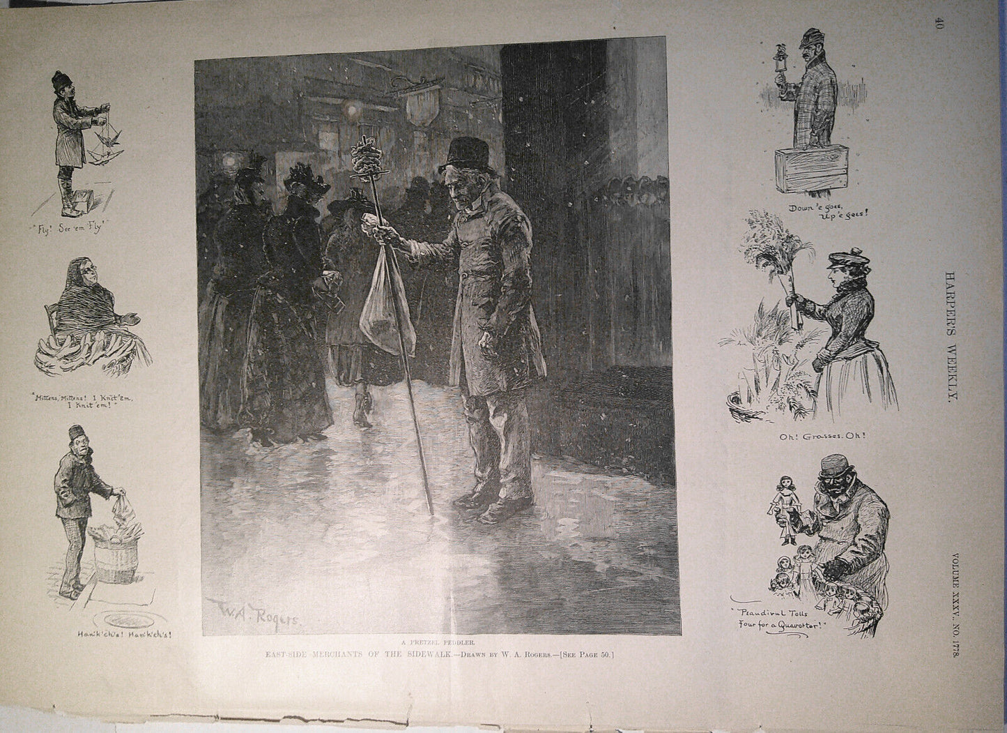 "East-side Merchants of the Sidewalk: A Pretzel Peddler". Harper's Weekly, 1891