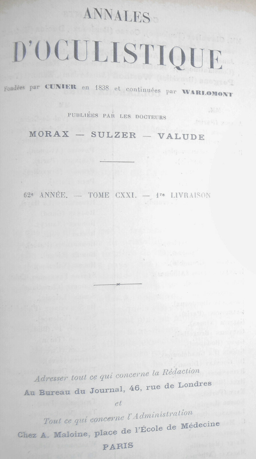 Annales D'Oculistique 1899. Bound Vol. 121/122. Yearly Ophthalmological Journal