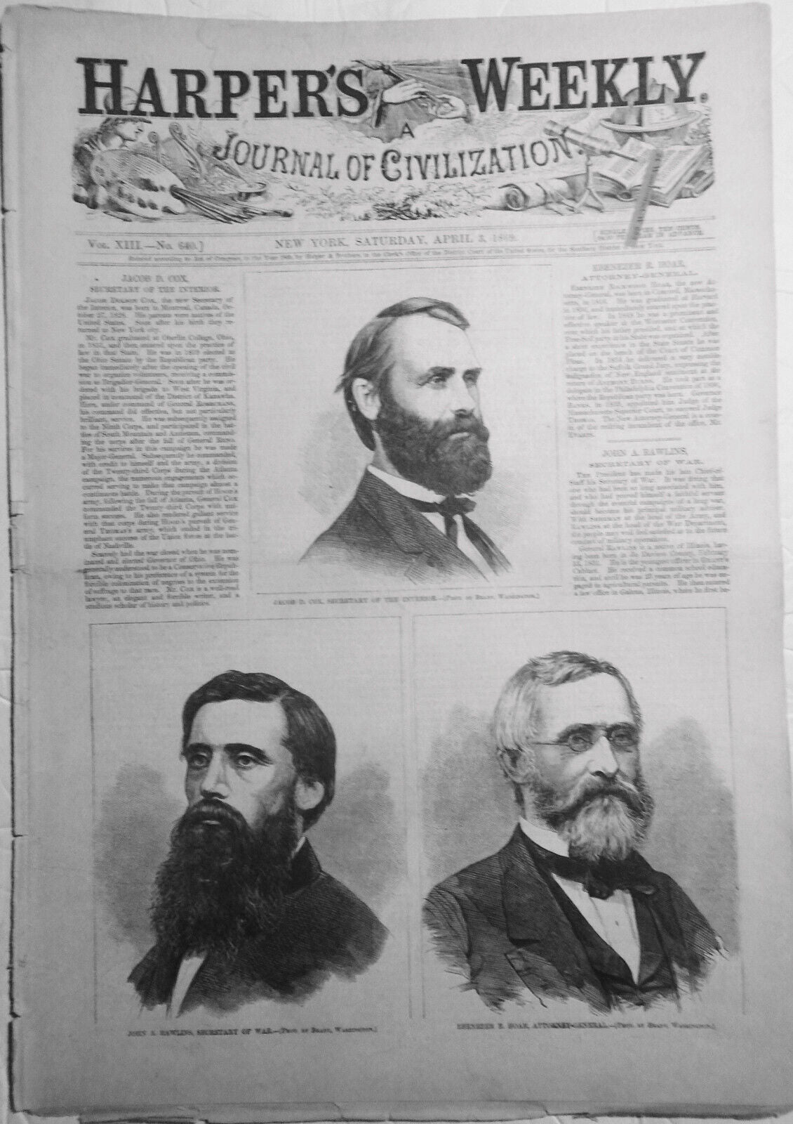 Harper's Weekly April 3, 1869: Grant cabinet; Sing Sing riot; Fulton Fish Market
