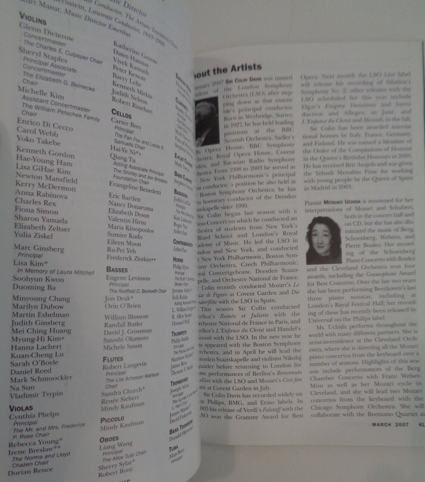 CELEBRATION OF SIR COLIN DAVIS'S 80th BIRTHDAY - PLAYBILL - LINCOLN CENTER, 2007