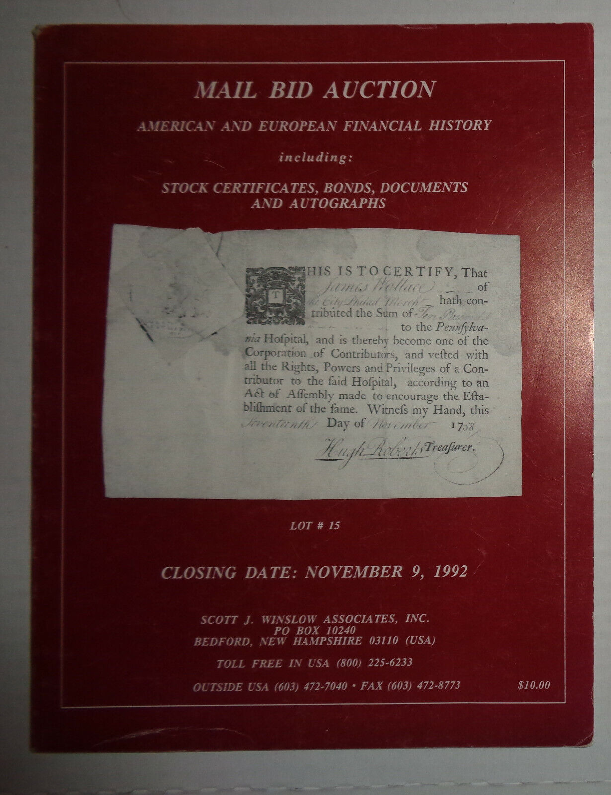 MAIL BID AUCTION: AMERICAN AND EUROPEAN FINANCIAL HISTORY Scott J. Winslow 1992