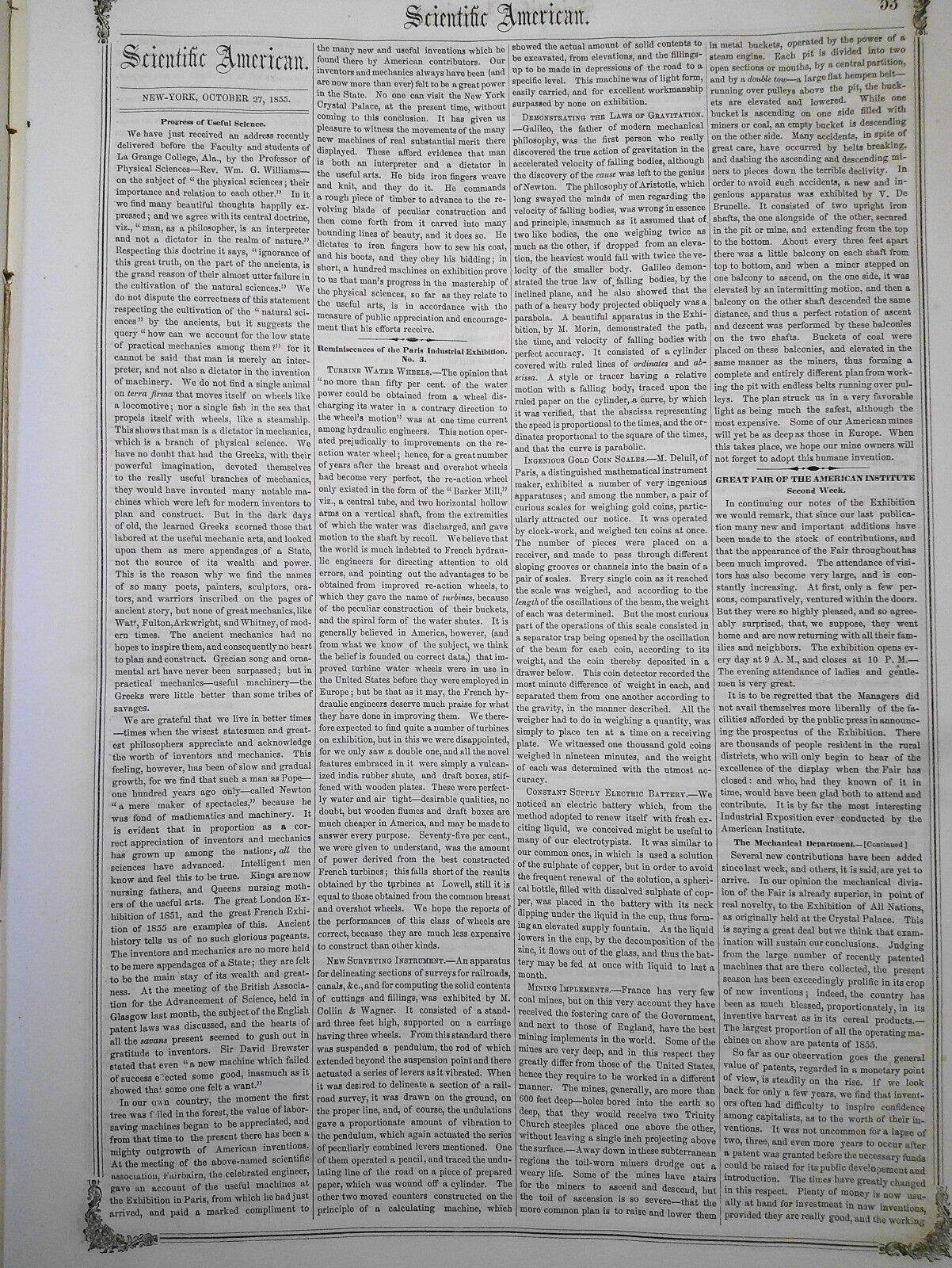 Scientific American, October 27, 1855. Original complete issue.