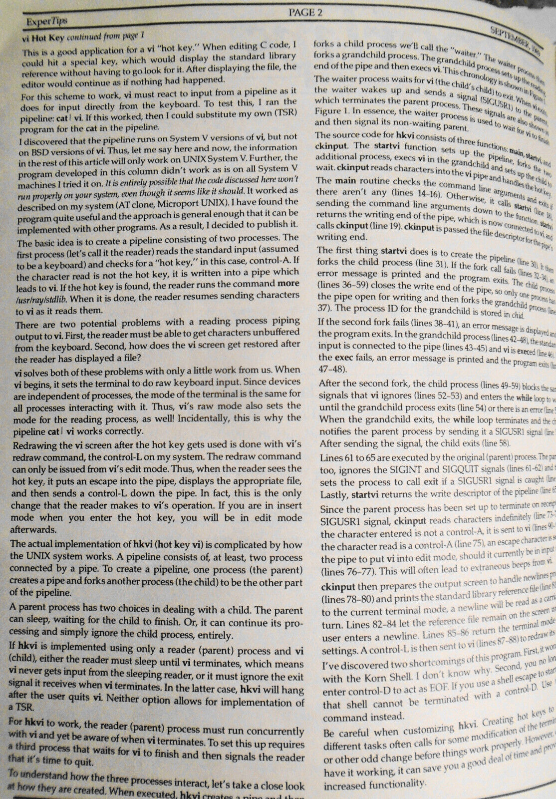 ExperTips, September 1989 -- A C and UNIX Newsletter - Vol. 3, No. 1