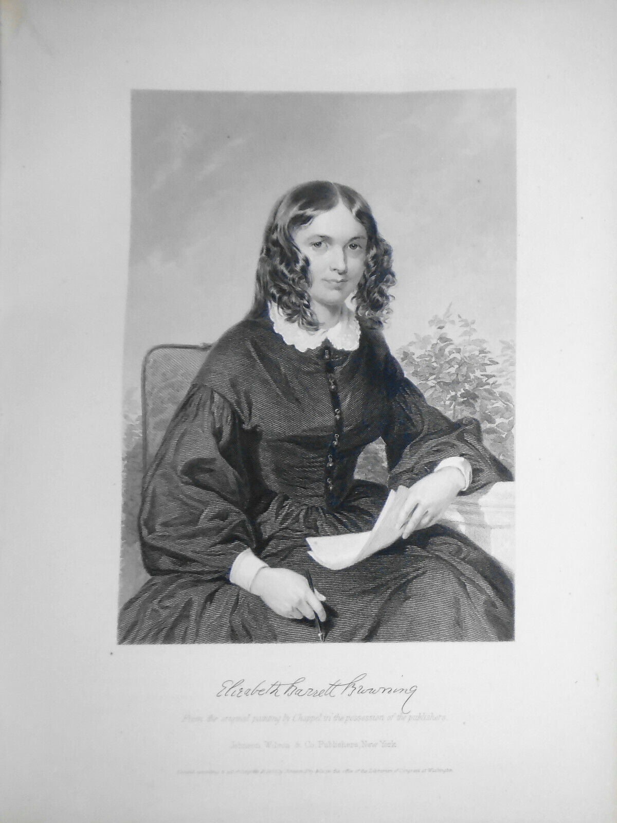 Elizabeth Barrett Browning -- 1873 engraving - Duyckinck Portrait Gallery