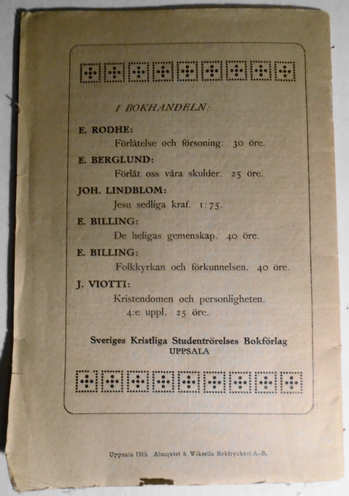 Syndernas förlåtelse, by Gustaf Aulén. First Edition. 1915