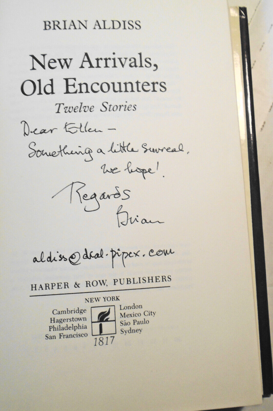 Brian Aldiss, SIGNED - New Arrivals, Old Encounters: 12 Stories HC 1st Edition