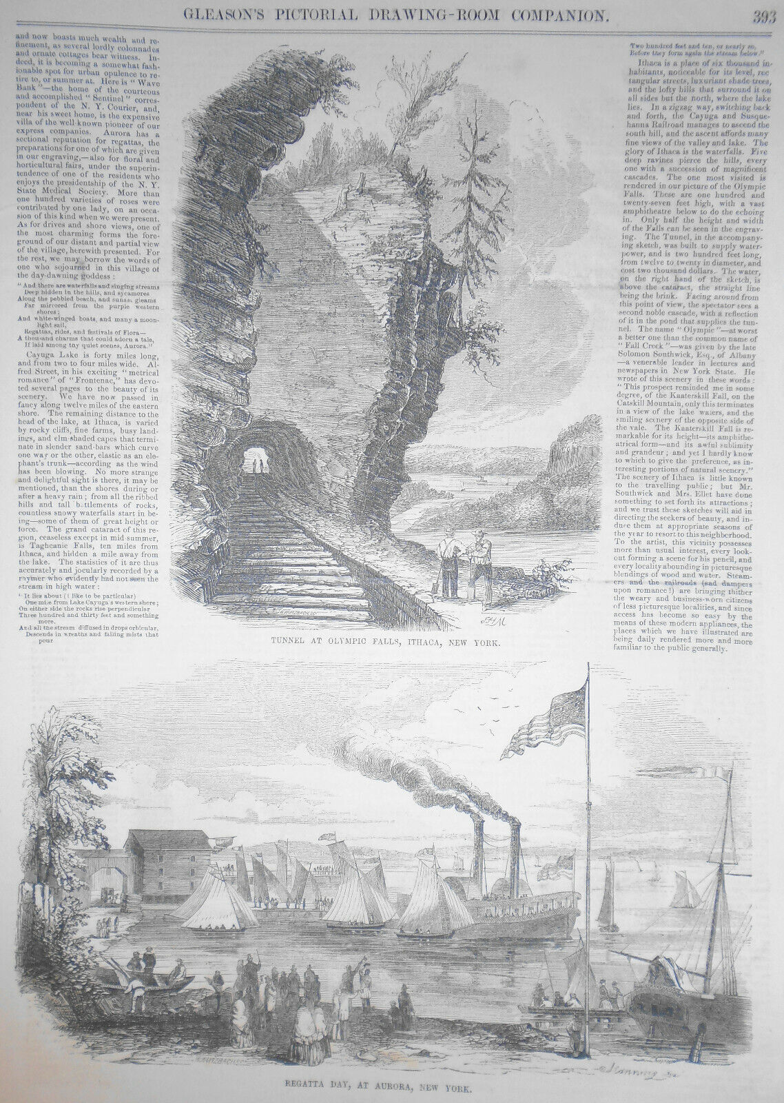 Scenes In New York - 1852 Gleason's Pictorial -- 2 Pages, Story & 4 Prints