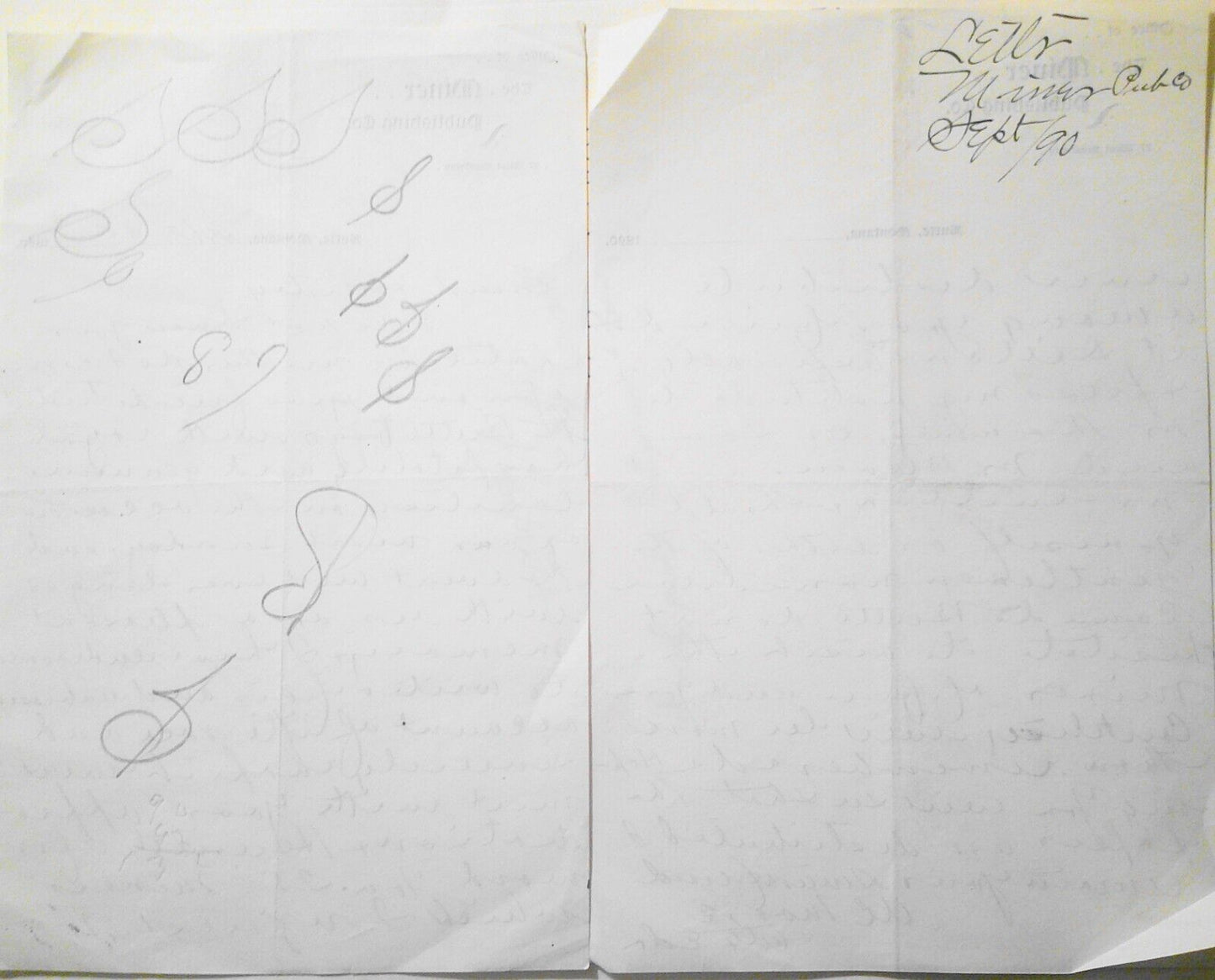 1890 Miner Publishing Co., Butte, MT - Letter by Al Moore, City Editor