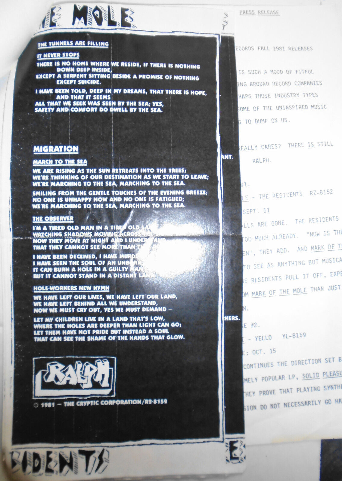 Jay Clem SIGNED letter 1981 & attachments - original member of The Residents.