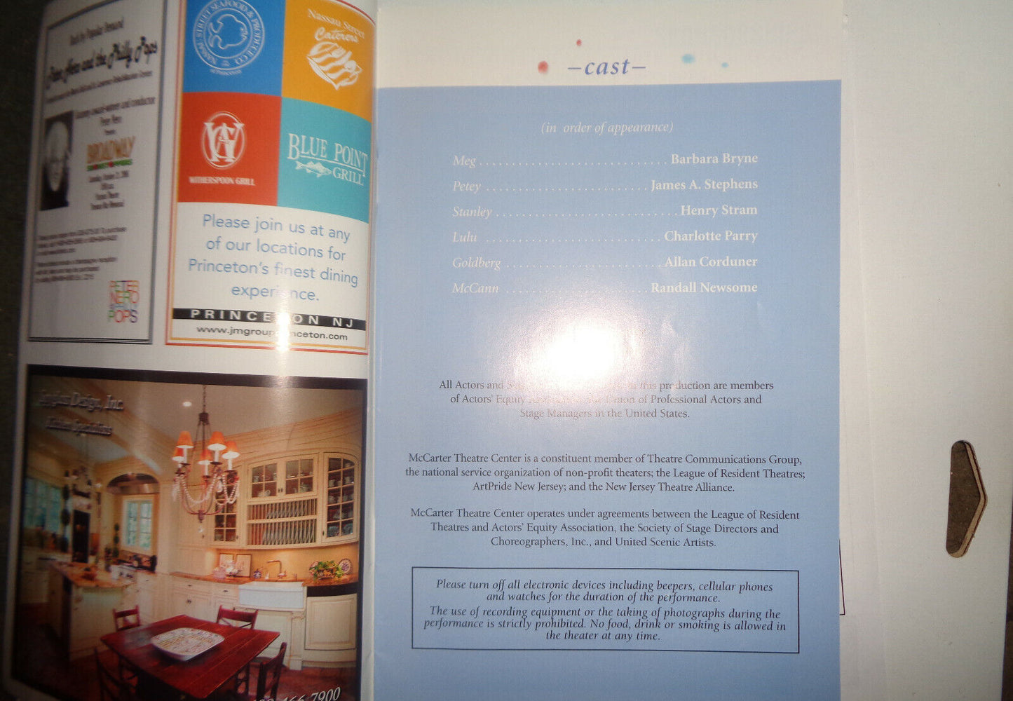 Harold Pinter THE BIRTHDAY PARTY - PROGRAM - 2006 McCarter Theatre Center, NJ