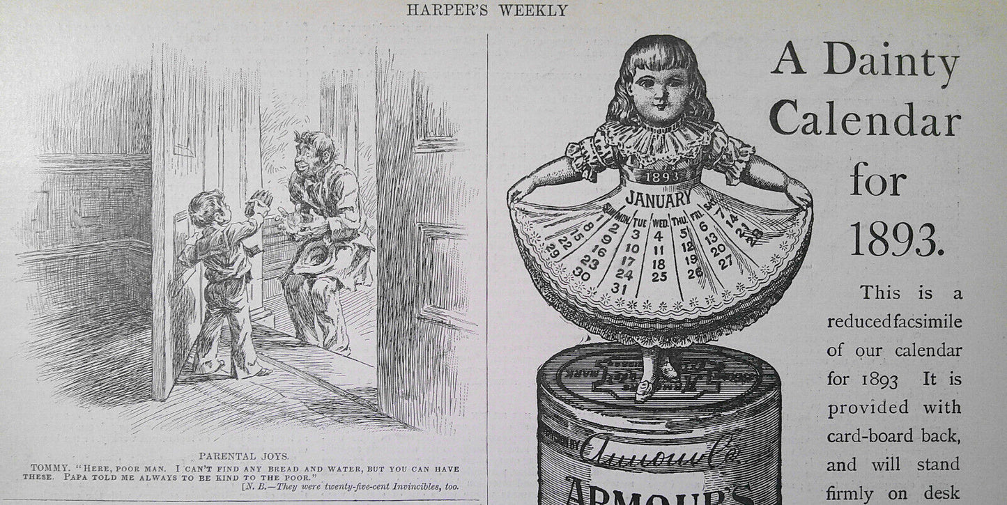 "Parental Joys" original cartoon, Harper's Weekly, 1893