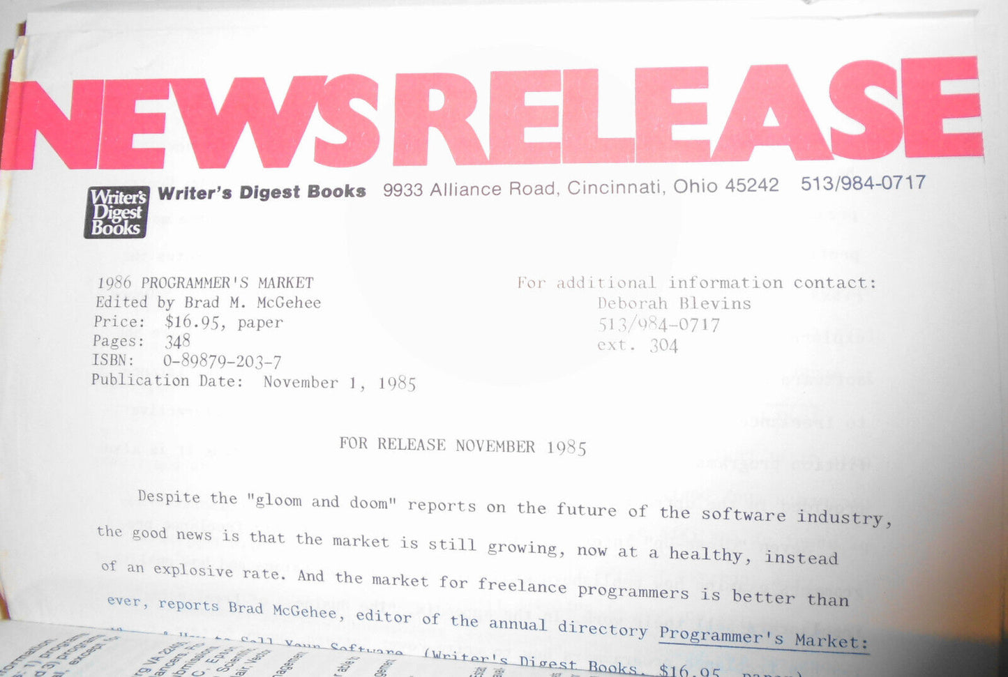 1986 Programmer's Market, edited by Brad M. McGehee