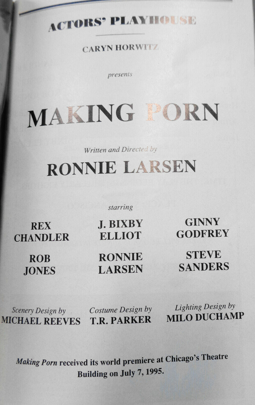 MAKING PORN - PLAYBILL - June 1996