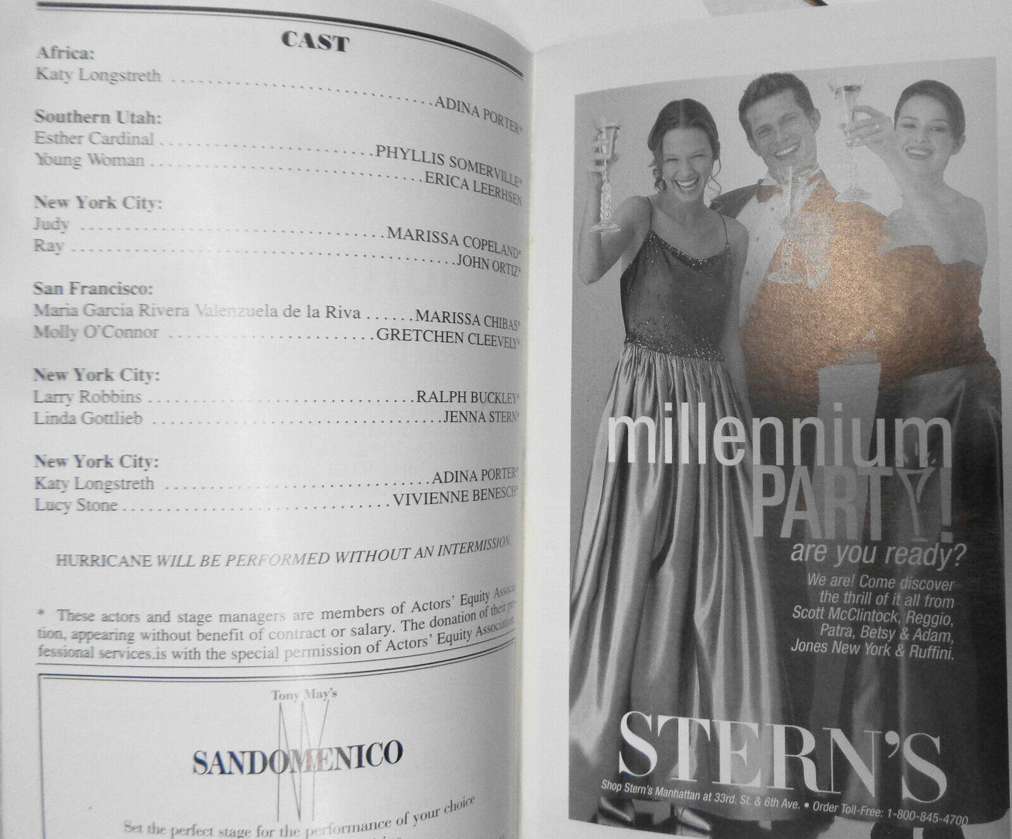 Hurricane - Playbill - Classic Stage Company, NYC December 1999