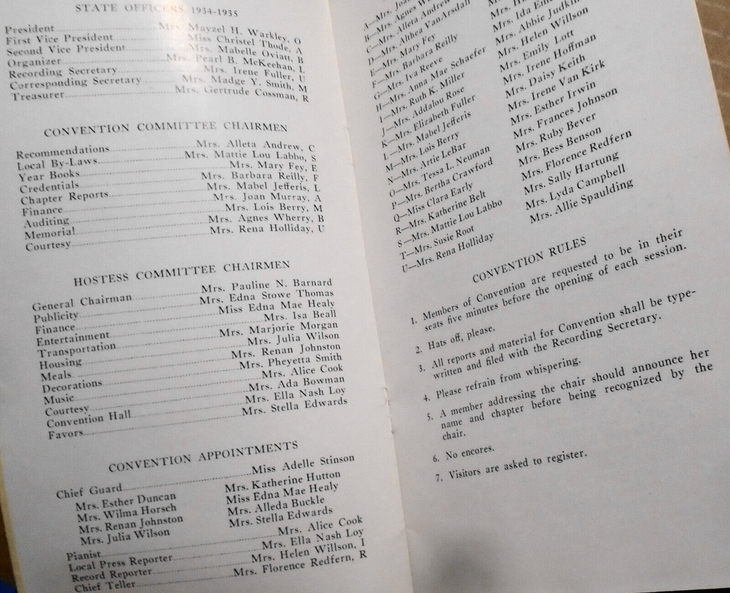 1935 P.E.O. Sisterhood 14th Convention Program, State Chapter, Casper Wyoming