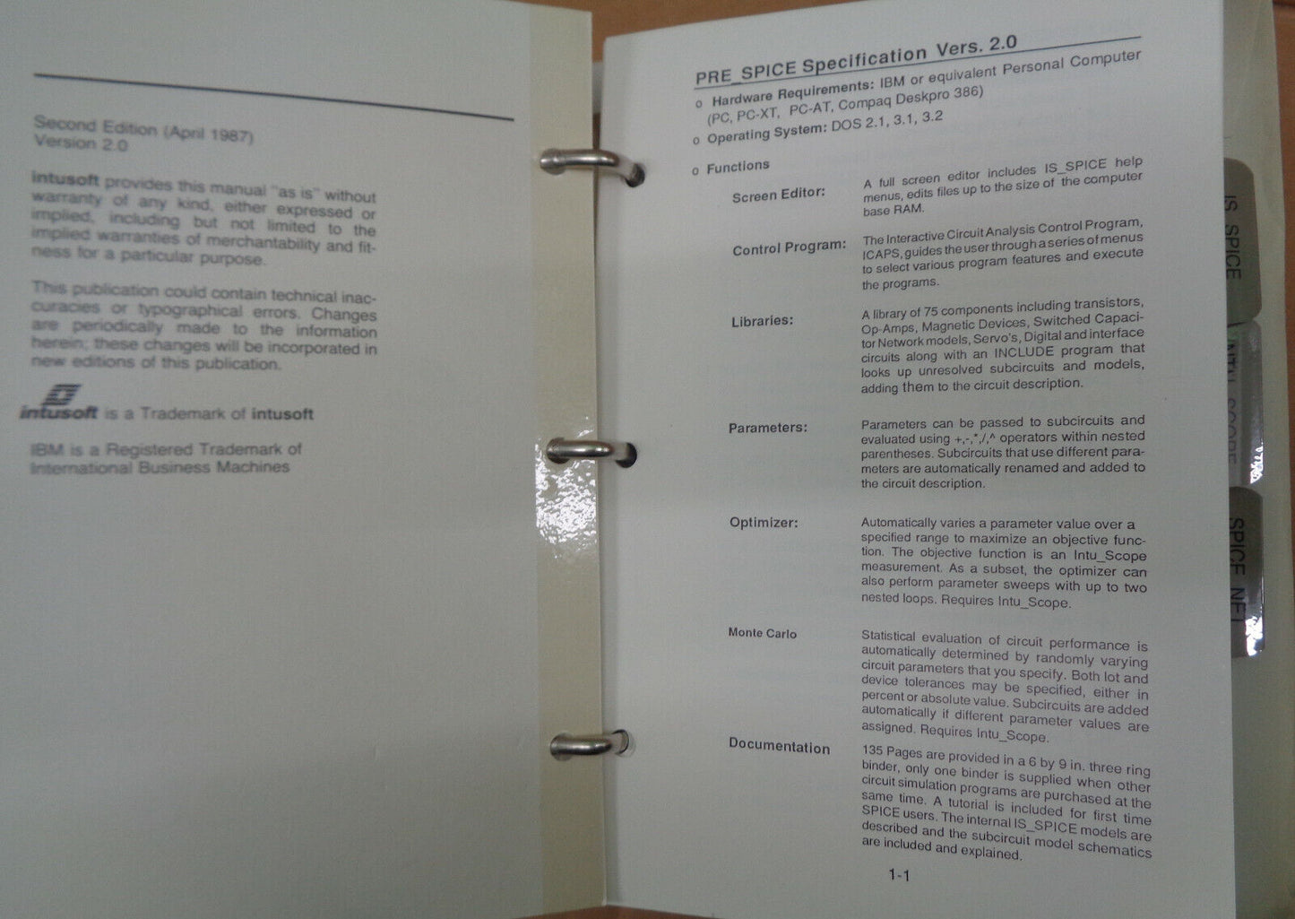 Intusoft PRE_SPICE, IS_SPICE, Intu_Scope, SPICE_NET. Circuit design programs IBM