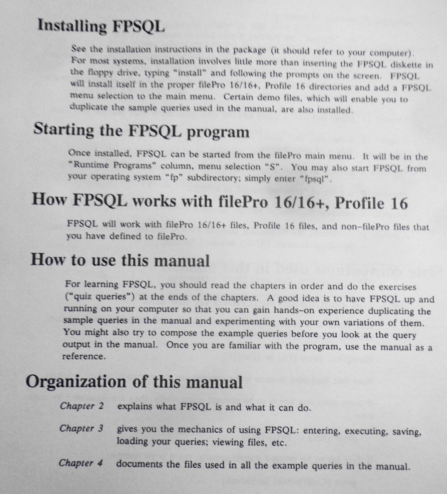 Filepro FPSQL Beta Test Program - Version 00.01.00, 1987 Manual & MSDOS software