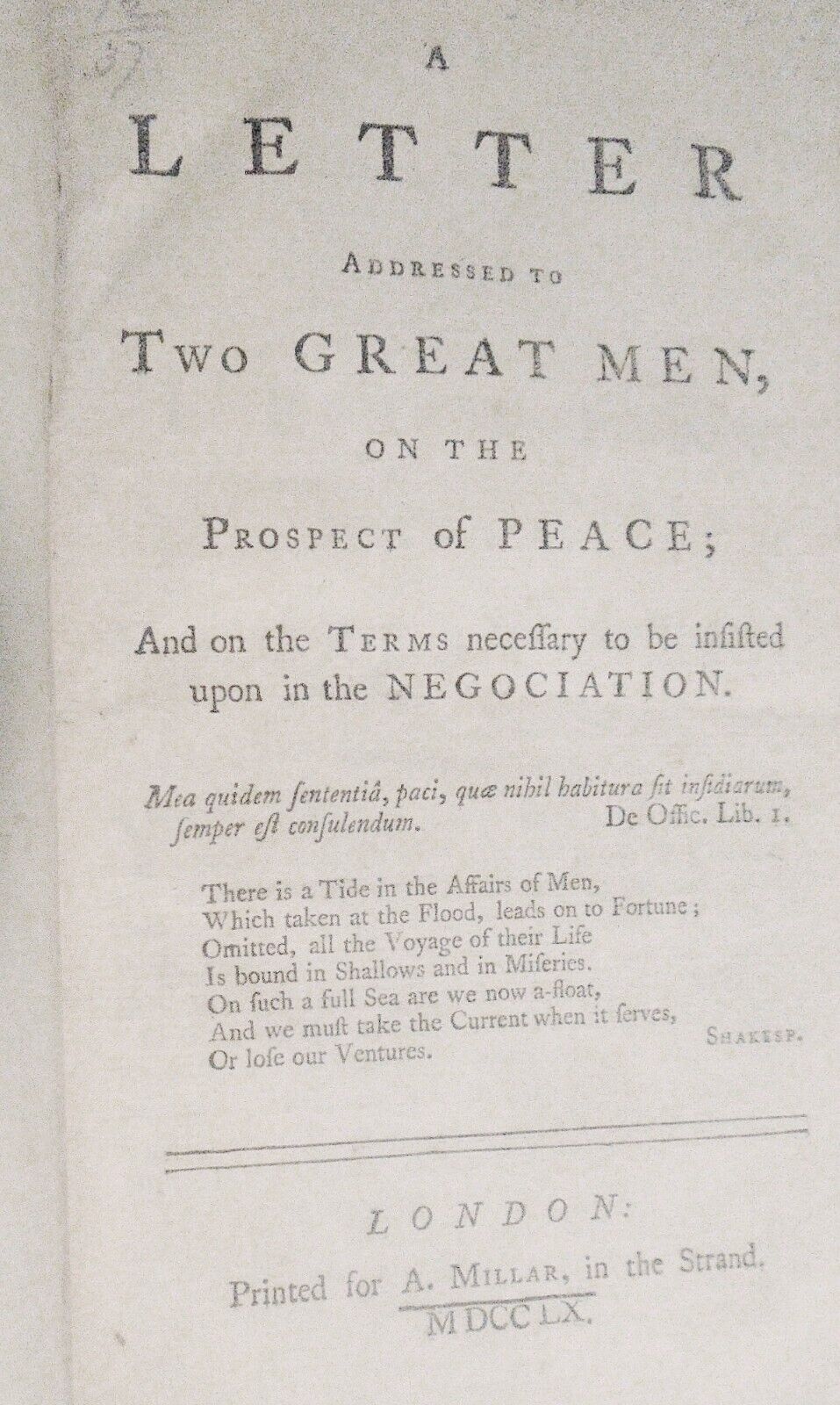 1760 A letter addressed to two great men on the prospect of peace - John Douglas