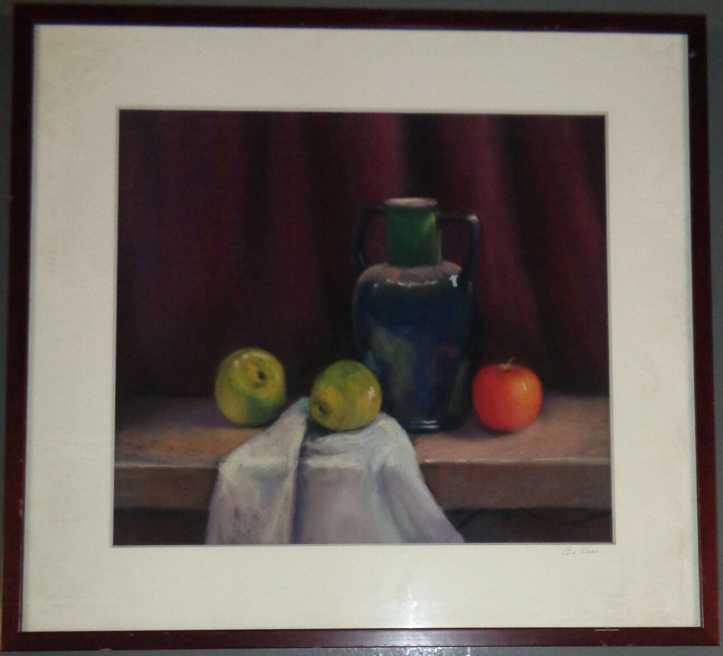 Bo Kass : Fruit and Pitcher Pastel - Signed original drawing, framed