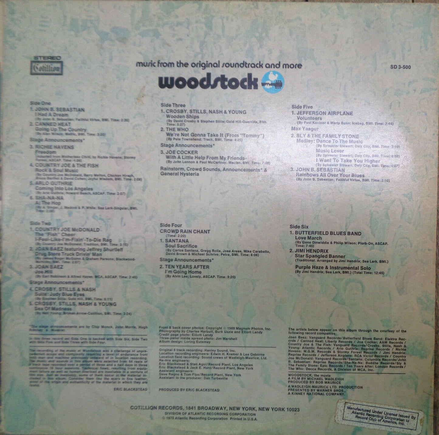 Six soundtrack LPs lot - Woodstock (3xLP, 1970), Chidren of Sanchez (2xLP) + 4