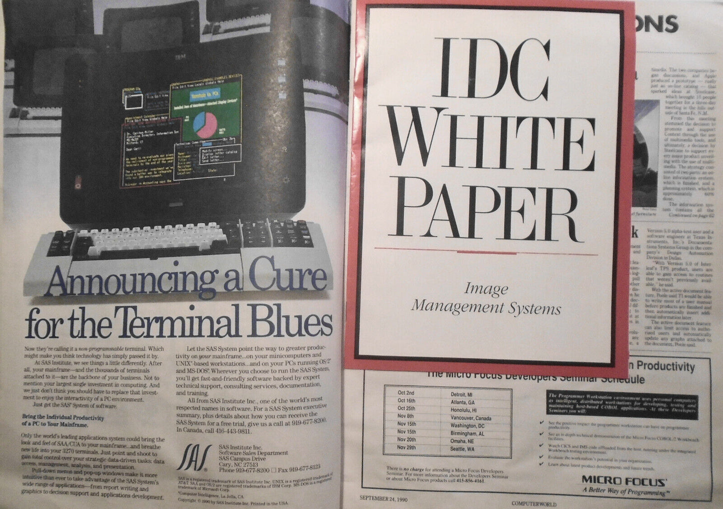 Computerworld Magazine, September 24, 1990 - IBM Microsoft rift, etc.