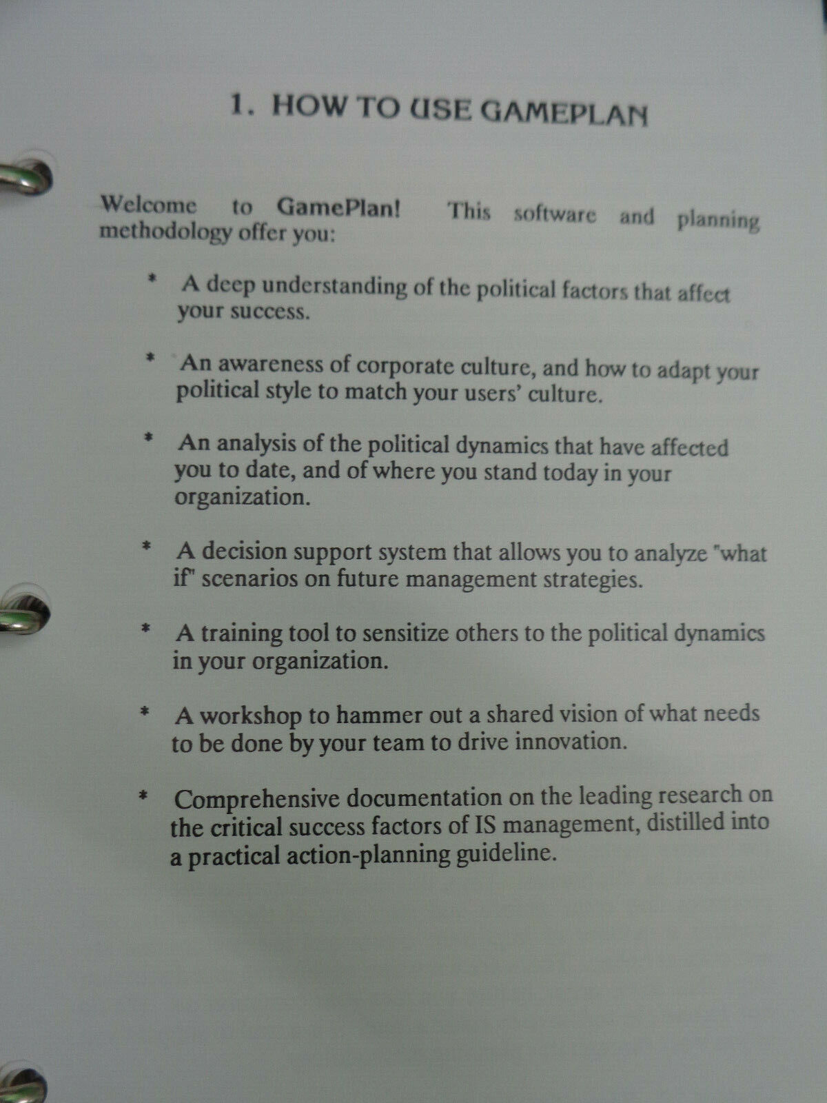 GamePlan by N Dean Meyer Assocs 1988 - IBM - Management of new information tools
