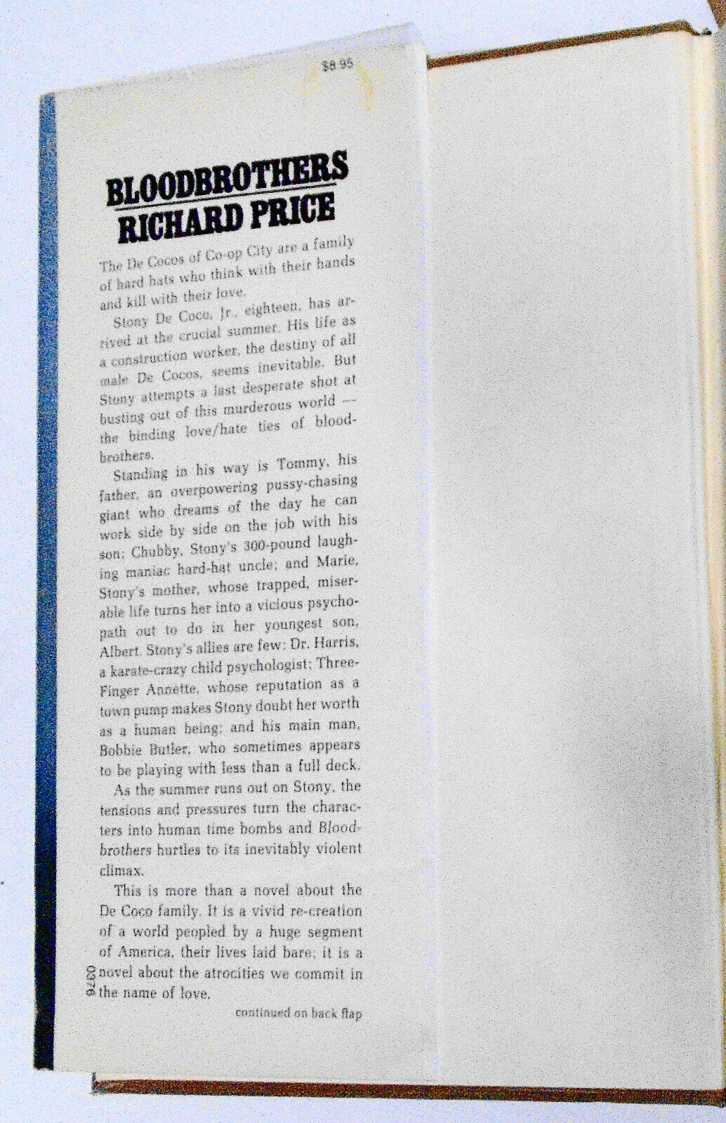 Bloodbrothers, by Richard Price. SIGNED First Edition 1976