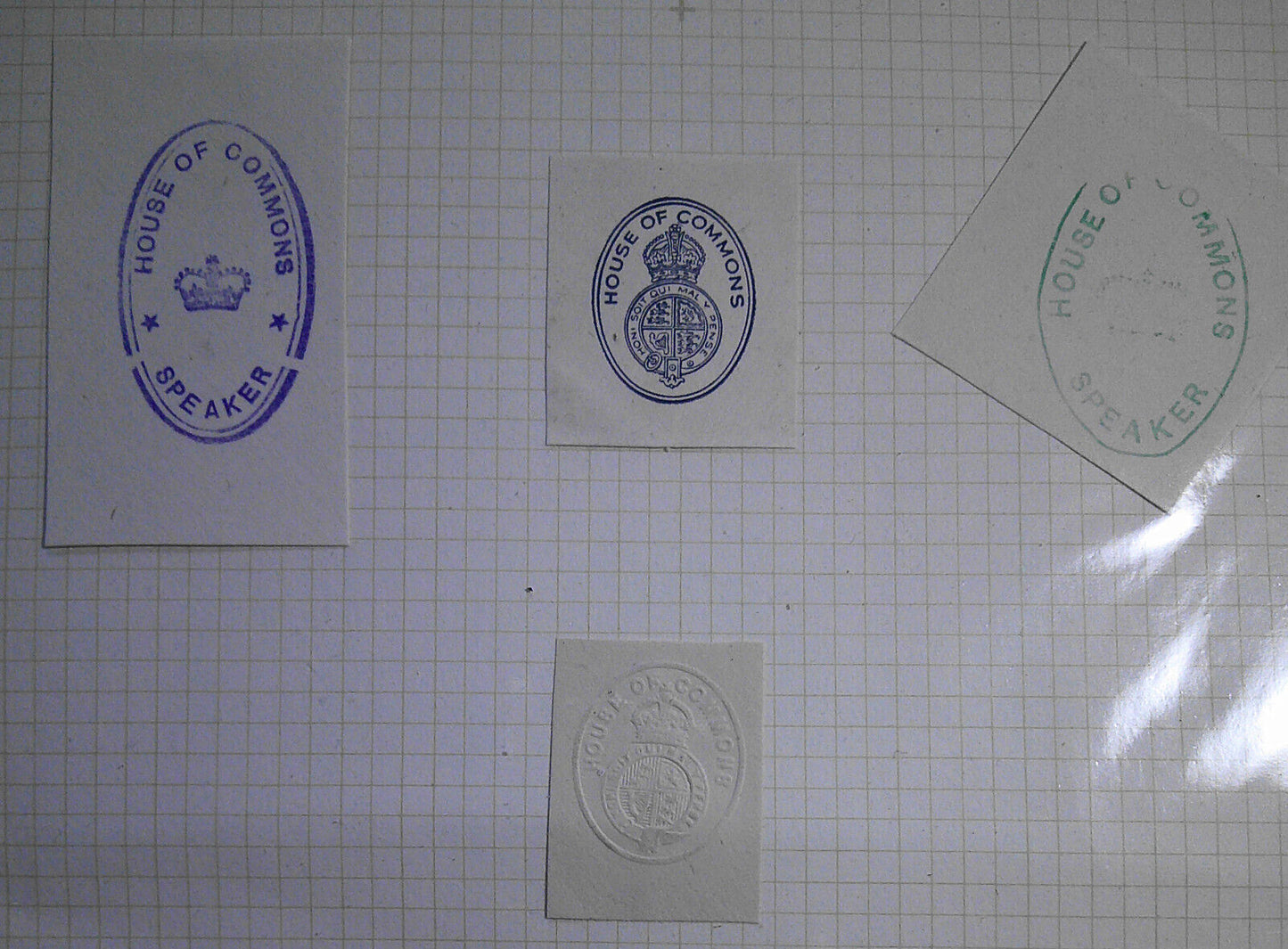 House of Commons : embossed seal & 3 postal stamps