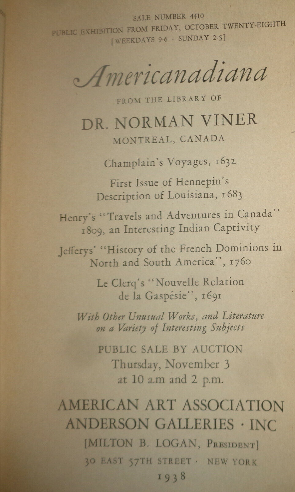 Americanadiana from library of Dr. Norman Viner - 1938 AMERICAN ART ASSOC