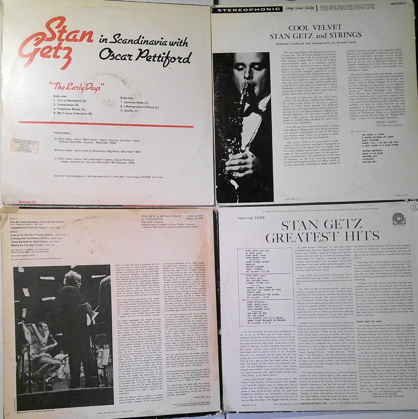 Stan Getz - 4 vintage LPs lot: Cool Velvet; In Scandinavia; Arthur Fiedler; Hits