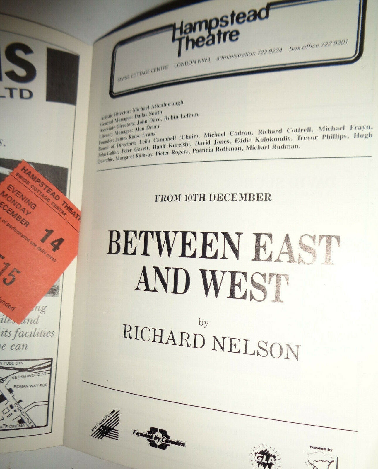 BETWEEN EAST AND WEST - PROGRAM - 1987 LONDON: HAMPSTEAD THEATRE
